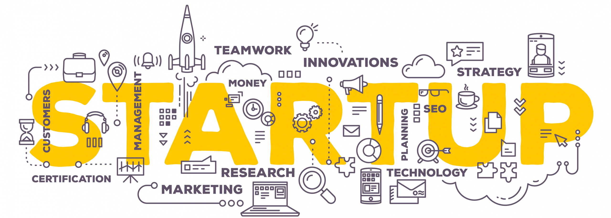 Vector creative illustration of business startup word lettering